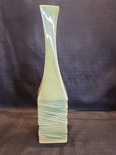 Olive Green Morphed Shape Ceramic Vase 18.5" Tall Multi Tone - Picture 2 of 8