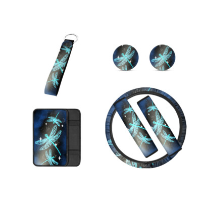 Snow Leopard Skin Print Car Steering Cover Cup Holder Coasters Wheel Seat Belt