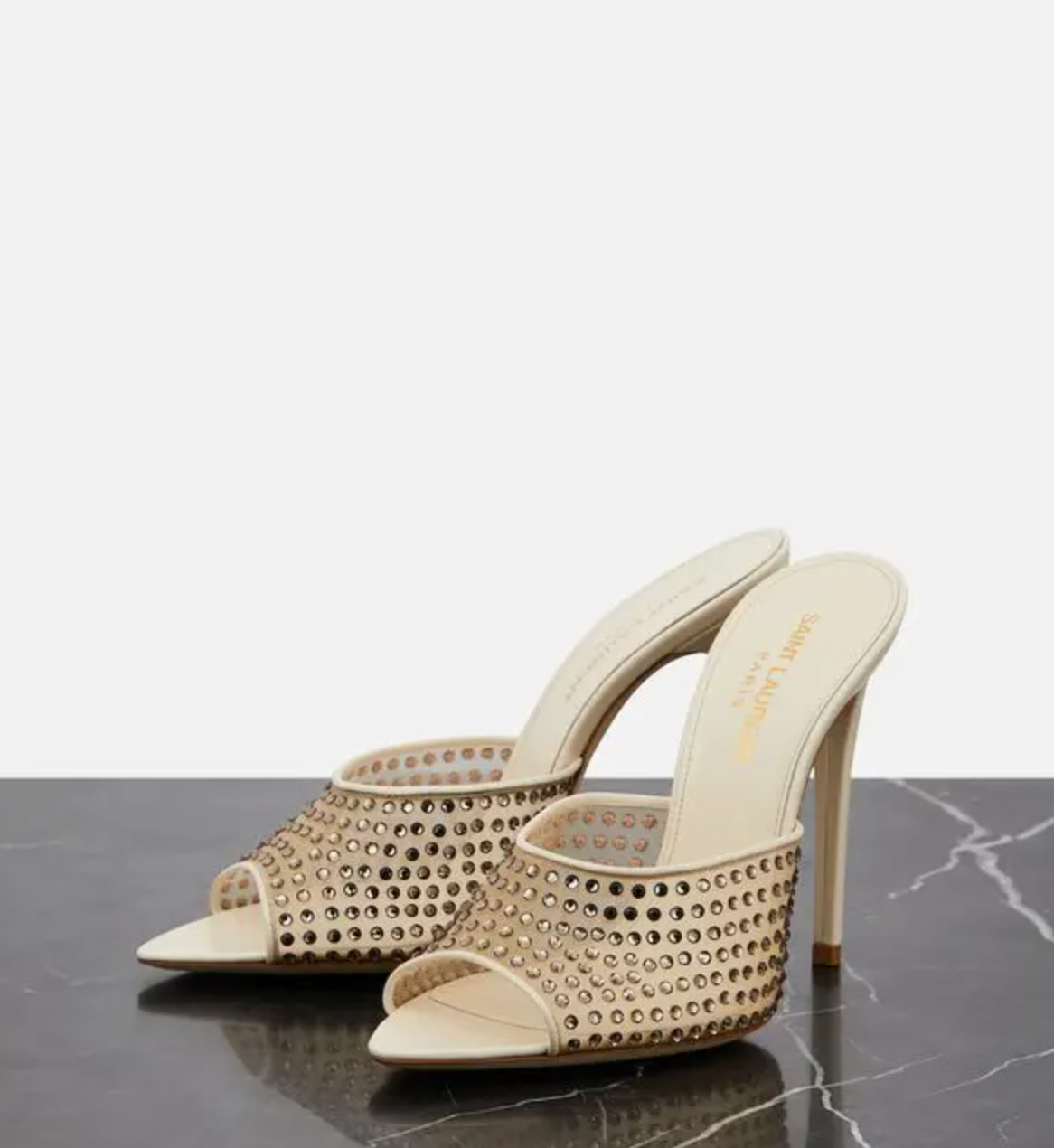 Muletto con tacco in cristallo Saint Laurent biondo 110 nuovo con scatola $1450 taglia 37 5