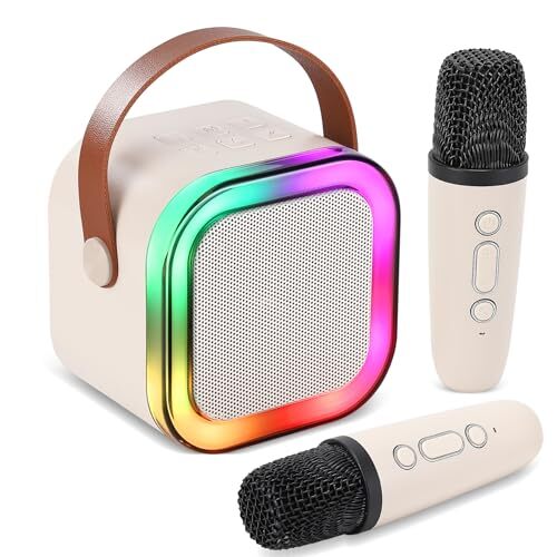 Mini Karaoke Machine for Kids Adults, Portable Bluetooth Speaker with 2 white