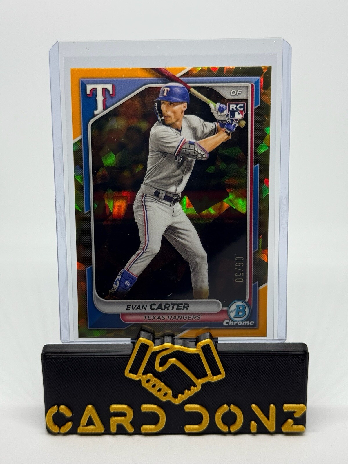 Evan Carter Gold Sapphire /50 2024 Bowman Chrome Sapphire RC Rookie #65 Rangers