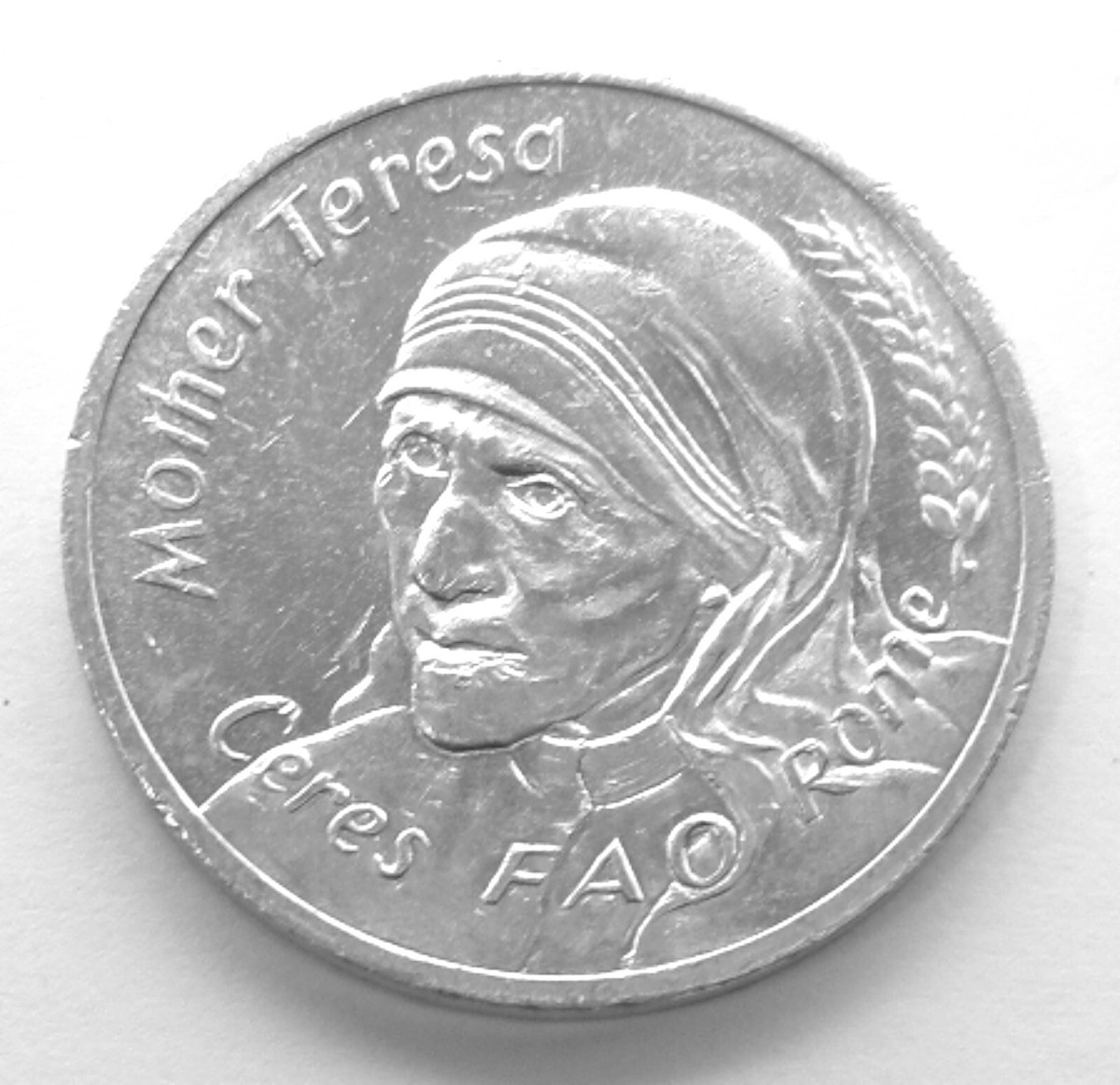 ITALY CERES FAO ROME MOTHER TERESA 1975 Token 28.2mm 3g Aluminum
