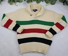 VTG Polo Ralph Lauren Mens Wool Cream Pullover Sweater Stripped Size M