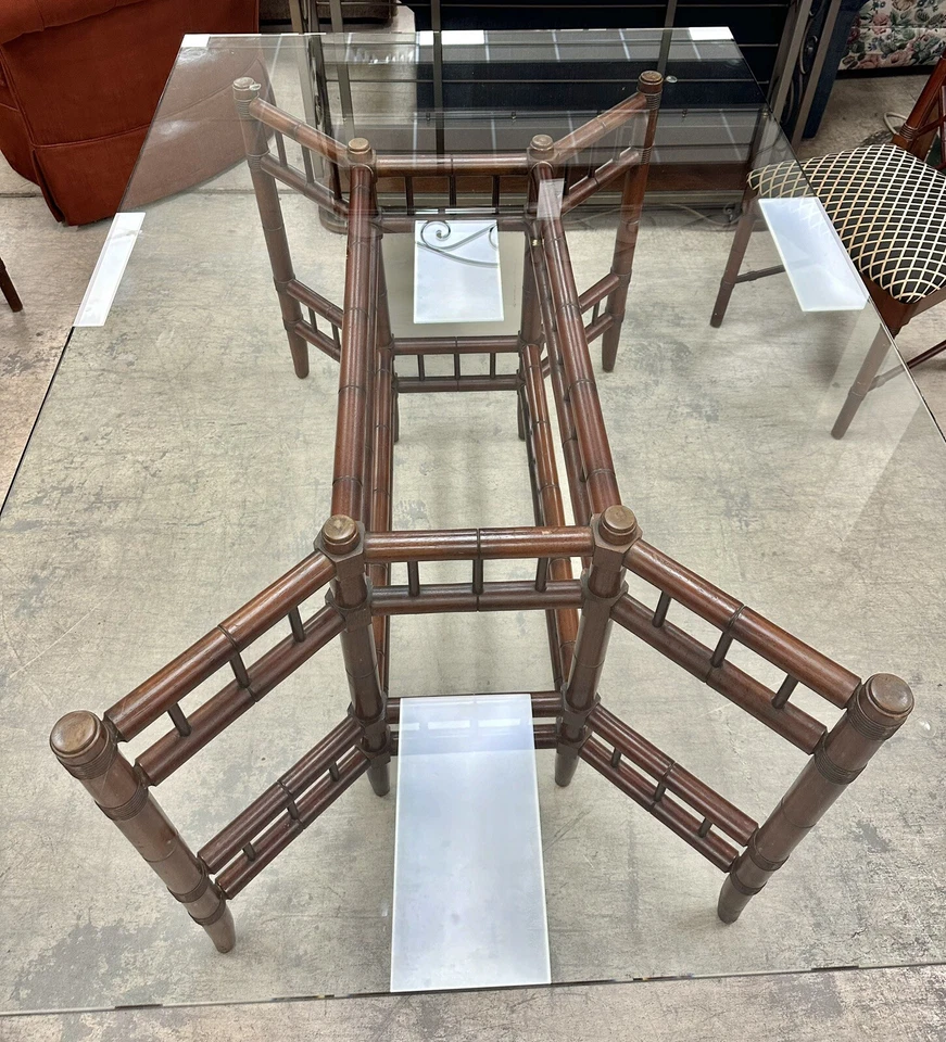 Bamboo Form Base Glass Top Dining Room Table - Image 4 of 4