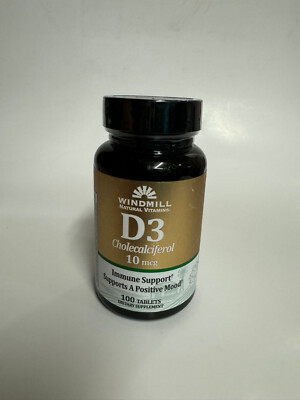 Vitamin D3 Cholecalciferol 25 mcg Windmill Naturals 100 tablets Exp 09/26 Immune