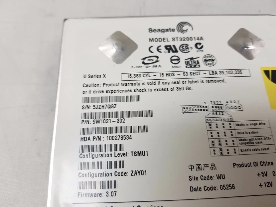 Seagate 20GB ST320014A 9W1021-302 3.5" IDE 5400 RPM Internal Hard Drive - Image 2 of 2