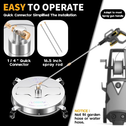 16.5" Pressure Washer Surface Cleaner 4000PSI w Handles & Wheels Stainless Steel - Picture 5 of 7