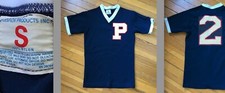VTG 60s CHAMPION USA-MADE BLUE NYLON JERSEY SPORT WHITE RED LETTER P PATCH 2