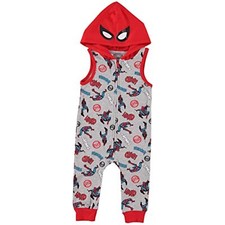Marvel Spiderman Baby Boys Hooded Romper, Sizes 12-24 Months