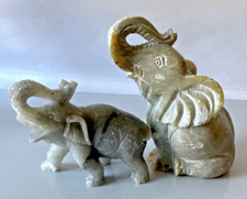 Vintage Pair Of Marble/Alabaster Elephant Statues Figurines Paperweights