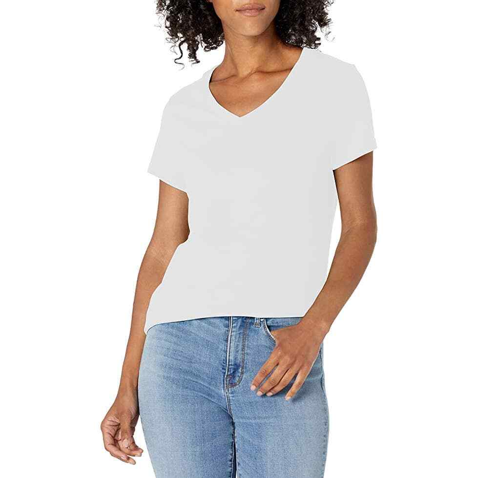 Hanes Women's Short Sleeve Flowy V-Neck T-Shirt Size Large White