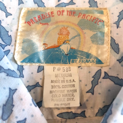 Paradise Of The Pacific Mens Vtg Allover Fish Print S/S Button