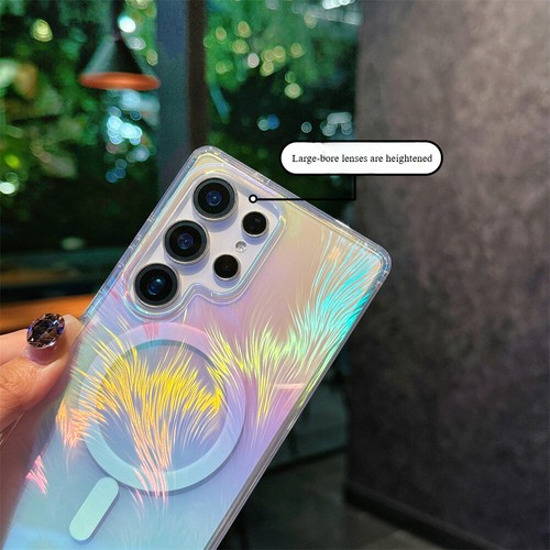 For Samsung S25/24//23/22Edge Feather Gradient Magnetic Phone Case+Tempered Film - 第 7/14 張圖片