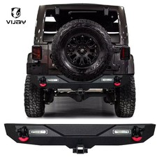 Vijay Steel Rear Bumper Wlightsd-rings For 2007-2017 Jeep Wrangler Jk Textured