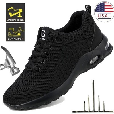 Work Boots for Men Steel Toe Shoes Anti-smash Lightweight Breathable Sneakers US