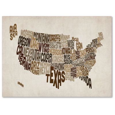 USA States Text Map 2 by Michael Tompsett Canvas Artwork, 22 by 32-Inch
