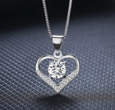 Heart Pendant Necklace Cubic Zirconia Silver Free Chain 14K White Gold Plated