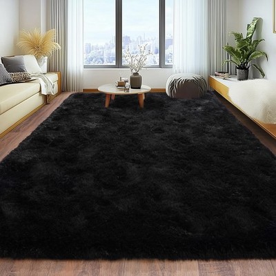 Soft Fluffy Rug for Living Room, 4x6 Black Shag Area Rug for Bedroom Living Room