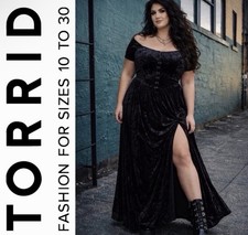 Torrid Nightfall Gothic Black Hook & Eye Velvet Maxi Dress, 2X, NWT!