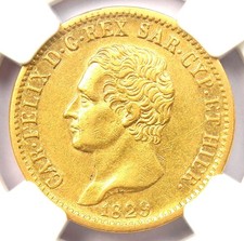 1829-Eagle Italy  Gold 20 Lire Sardinia Coin 20L - Certified NGC AU55 - Rare!