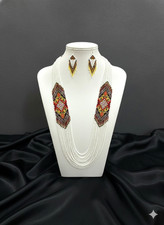 Handmade Boho Seed Bead Necklace Earrings Set Tribal Beach Ethnic Festiv Jewelry