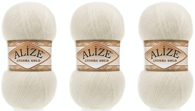 Alize Angora Gold Yarn 20% Wool 80% Acrylic Lot of 3skn 300gr 1805yds 1-Cream 