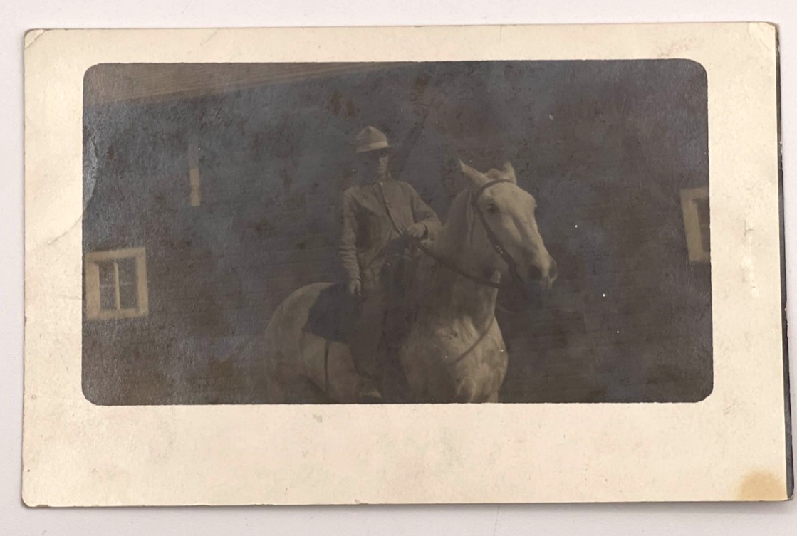 RPPC Man on Horse Outside Barn Rural Farm Real Photo Postcard c1910