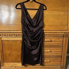Davids Bridal Brown Satin Ruched Cowl Neck Cocktail Dress Homecoming Hoco Party