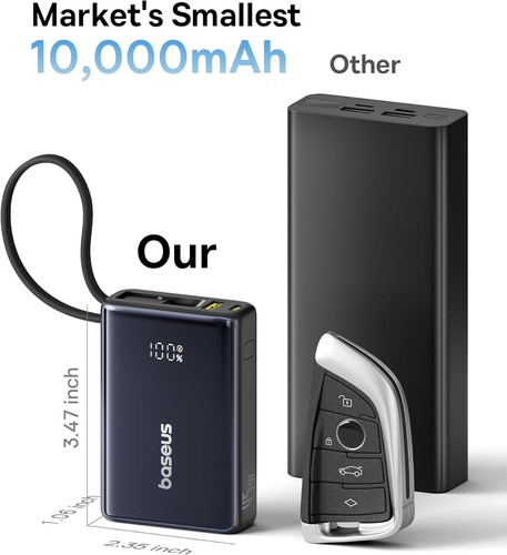 Baseus Power Bank, Picogo 10000mAh 45W 3-Output Portable Charger with Black - Picture 3 of 8