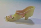Fenton Burmese Shoe Slipper Handpainted Floral Glows Uranium Lauderman