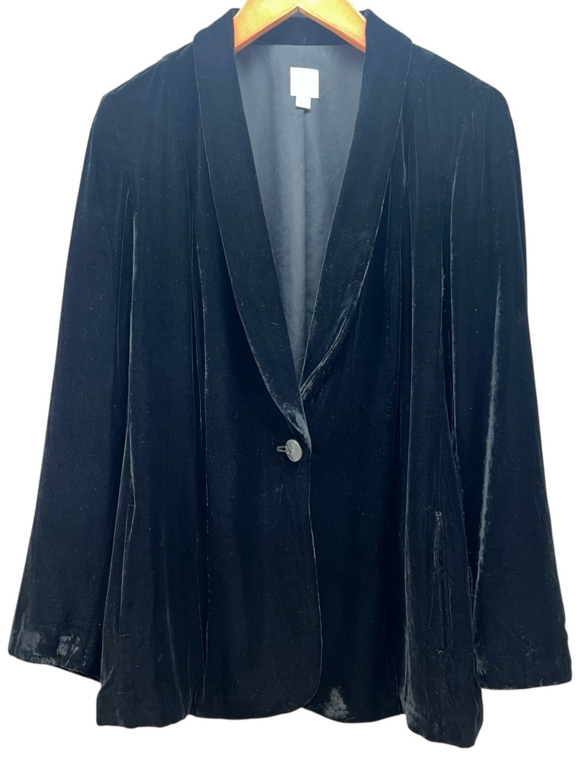 J. Jill Blazer Women L Black Velvet Silk  Single Button Pocket Jacket Blazer