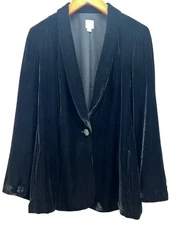 J. Jill Blazer Women L Black Velvet Silk  Single Button Pocket Jacket Blazer