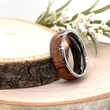 8mm Silver Tungsten Modern Ring with Wood Grain Inlay Unisex Scratch Proof Band