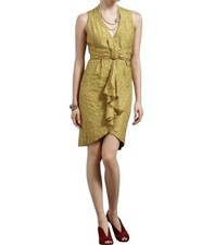Anthropologie BHLDN Quillaree Silk Yellow Gold Tethered Dots Dress Size 4 $300
