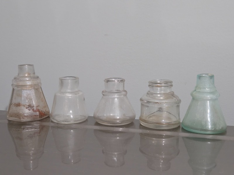 Estate Sale Barn Find of**5**Antique Glass Inkwell Bottles 1880s to 1910s G-VG