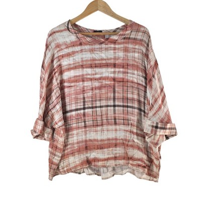 Joseph Blouse Womens EU 40 Au 12 Pink Spruce Check 3/4 Sleeve Tunic 136811
