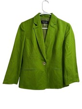 Black Label Evan Picone Blazer Linen Blend Jacket Womens Size 8 Green Lined