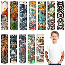 12 Pieces Tattoo Arm Sleeves for Kids, UV Protection, Funny Pattern
