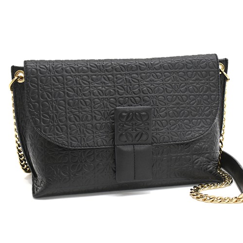 LOEWE Black Embossed Anagram Avenue Chain Bag Shoulder Bag Leather T01P