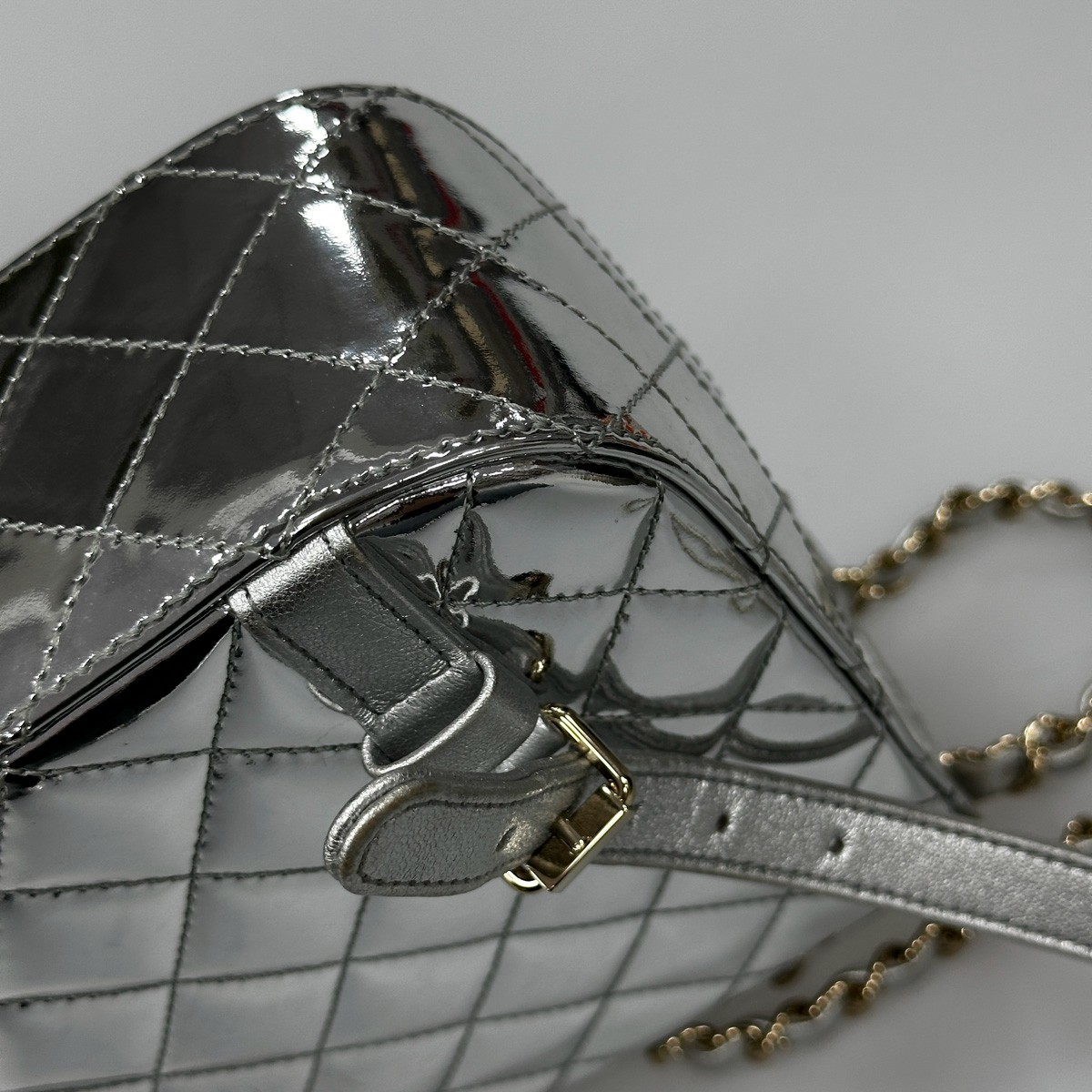 Chanel Silver Metallic Patent Leather Star Backpack Chain Flap Bag