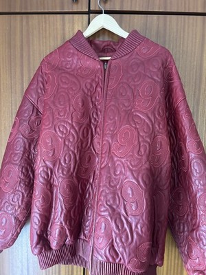 Vintage Gino Green Global Red Leather Jacket Size 2XL GGG Monogram Hip Hop Y2K