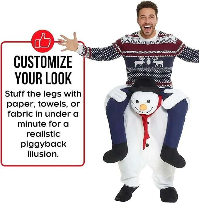 Disfraz de muñeco de nieve adulto a cuestas para hombre mujer divertido traje de Navidad traje de paseo Foto 3 de 4