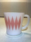 Vintage Glasbake USA J-2402 Pink Diamond Harlequin Milk Glass Mug MCM