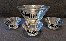 Mid Century Vintage Wheaton Glass Black Lettering Full Chip & Dip Bowl Set of 4