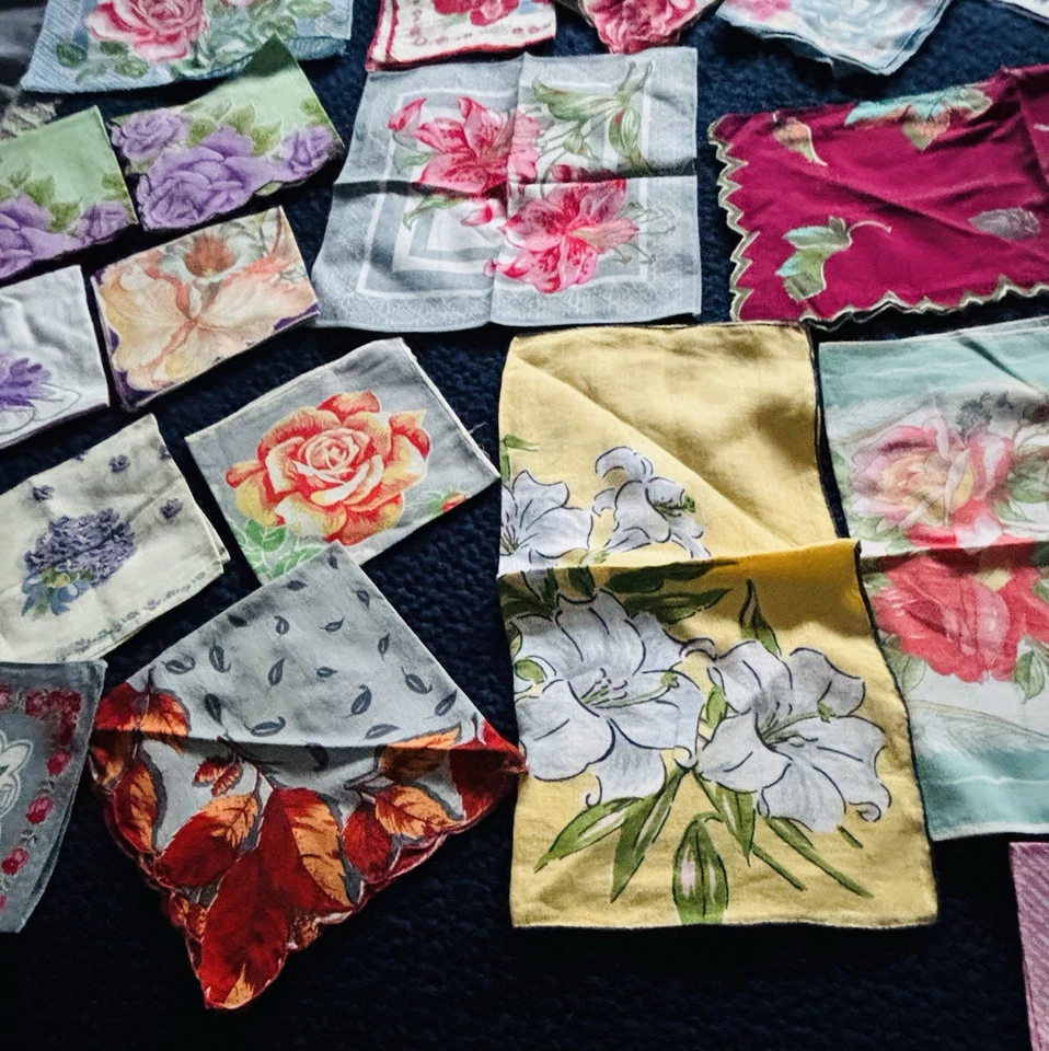 Conjunto de 19 lenços de algodão vintage coloridos estampados florais - Imagem 4 de 4