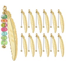 Beadable Bookmarks, 12 Pcs Feather Beaded Bookmark Blank Bookmark, Gold Tone