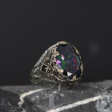 Men  s 925 Sterling Silver Ring with Mystic Topaz Stone   Handmade 16g