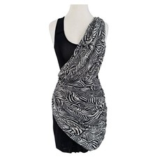 ARK & CO Women’s Drape Dress Size S Sleeveless Black White Zebra Print