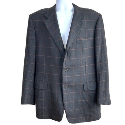 Vintage Canali Cashmere Wool Blazer Brown Windowpane Size Italian 54R  US 44R