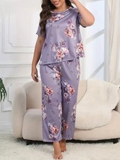 PYJAMA PLUS SIZE  24 26 LADIES PURPLE FLORAL STRETCH LOUNGEWEAR COMFORT